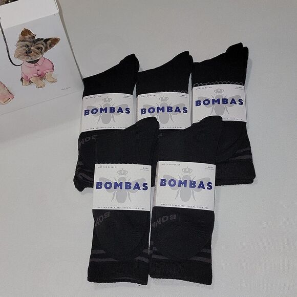 Bombas Men's Large 9.5-13 US Men Black Calf Socks Bee Lot of 5 Pair